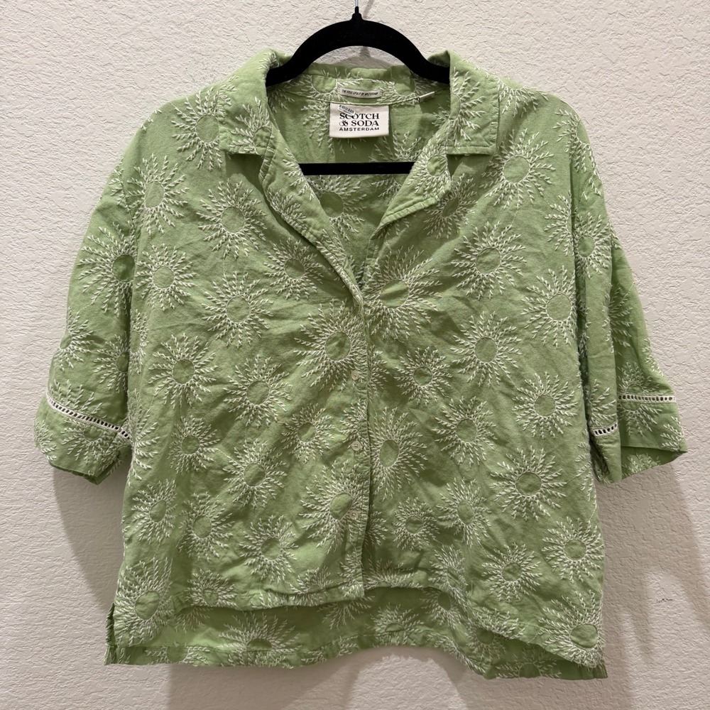 Scotch & Soda Amsterdam Green Sunburst Embroidered Button Down Shirt Size 40